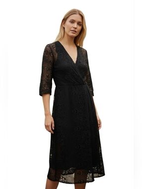Soft Surroundings Black Crochet Lace Maxi Dress Boho Romantic Size Small